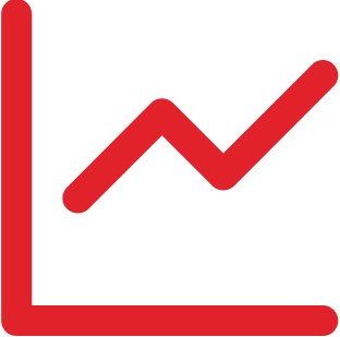 Ícono de gráfica de datos ascendente en color rojo