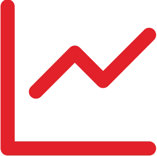 Ícono de gráfica de datos ascendente en color rojo