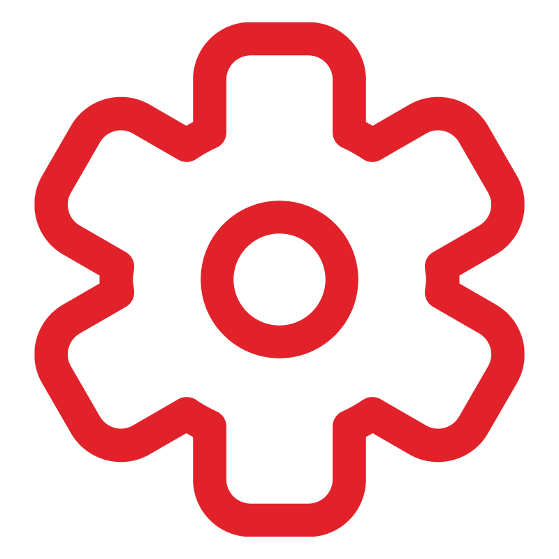 Ícono lineal rojo de un engrane