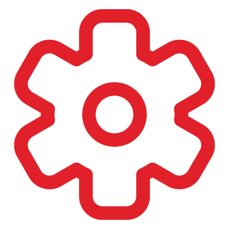 Ícono lineal rojo de un engrane